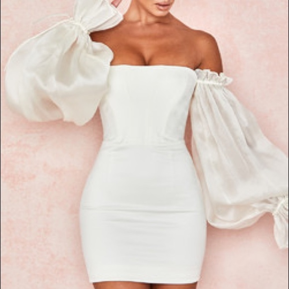 HouseofCB Marisa Ivory Satin Corset Dress
